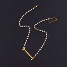 1pc Fashionable Retro Large Letter & Faux Pearl Decor Women Necklace - White - View 14