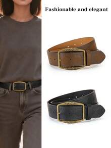 Women's Fashion Square Metal Buckle Belt, Minimalist Casual Elegant Solid Color Ladies Belt, Versatile For Dresses And Pants, Suitable For Daily Wear, Modern Minimalist Design, Durable - C097 - View 1