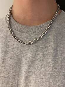 1pc Fashionable Titanium Steel Handmade Necklace, Unisex Necklace Suitable For Couples - Silver - View 7