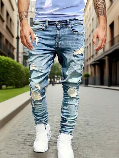 Torn Skinny Jeans, Vintage Washed + Frayed, Slim Fit, Eye-Catching Outfit