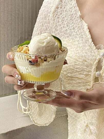 Retro Embossed Sunflower Glass Cup, Ins Style Household Ice Cream And Popsicle Bowl, Yogurt And Oatmeal Breakfast Dessert Bowl.
