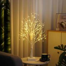 ZINHEM Árbol de Navidad con Luces LED, decoración navideña de Abedul de 60 cm, Luces de árbol Brillantes de Color Blanco cálido, Adecuado para decoración de Interiores navideños - Amarillo - Ver 4