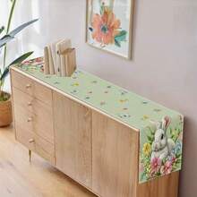 1件可爱兔子、花卉和蝴蝶绿色复活节桌旗，季节性春季节日厨房餐桌装饰，家居派对装饰 - 綠色 - 查看 6