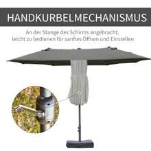 Double Parasol With Base, Crank, Dark Grey, Oval, 460 X 270 X 240 Cm