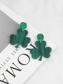 1 par de pendientes de la serie de tréboles, adecuados para la celebración del Día de San Patricio o el uso diario de moda - Verde - Ver 7