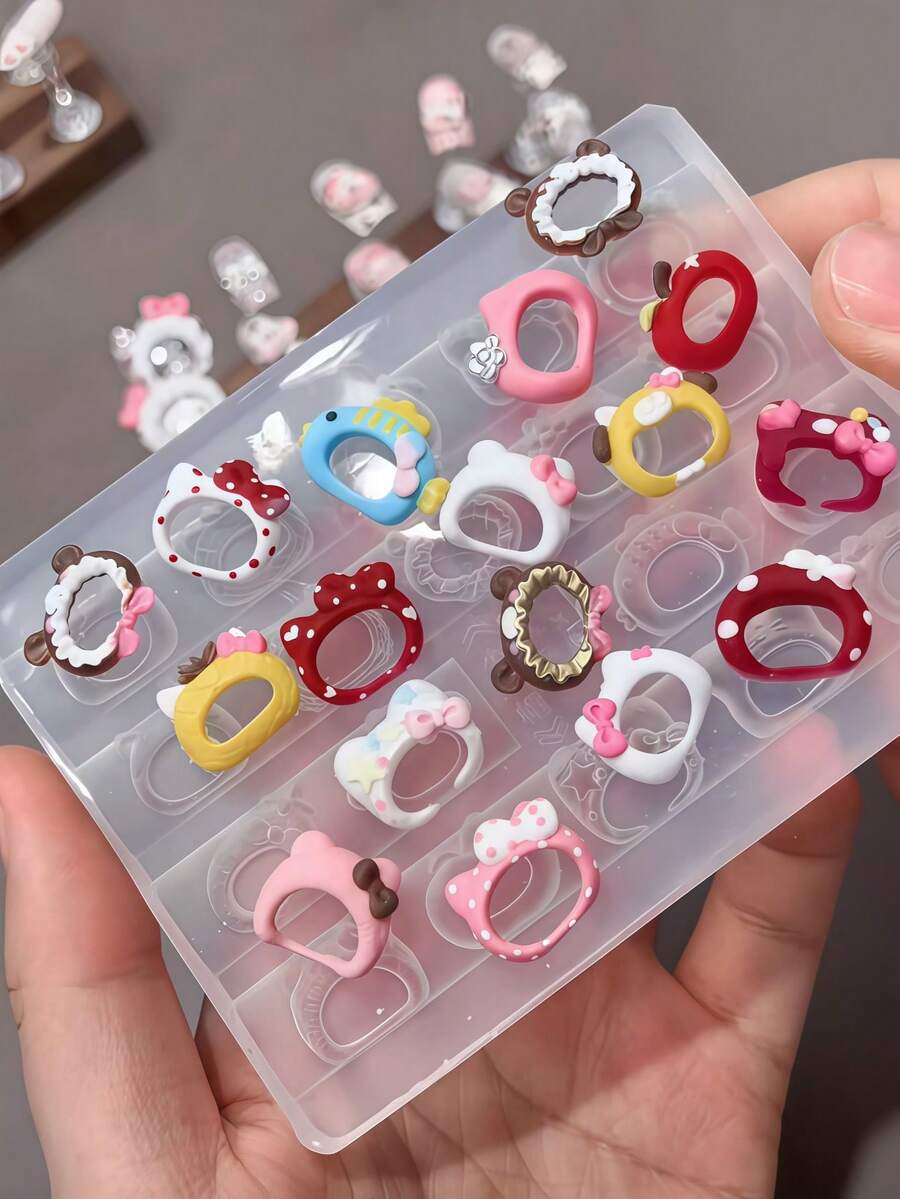 1pc Cute Nail Art Mold, Cartoon Hat, Bow, Frame DIY 3D Decor Transparent Silicone Mold - Clear - View 1