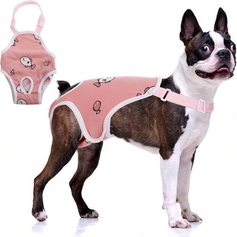 1pc Washable Female Dog Diapers, Adjustable Strap Reusable Dog Sanitary Pants, Suitable For Dog Heat Cycle - Pink - View 1