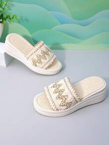 Girls' Fashion Slippers, Casual High Heel Wedge Sandals, Cute For Spring And Summer - Beige - View 6
