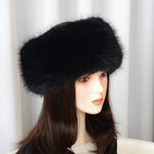 1 Piece - Women's Fall-Winter Plush No-Crease Top Hat Accessory, With Ringed Plush Thick Imitation Fox Fur Hat, With Warm Faux Hair Hat - Multicolor - View 10