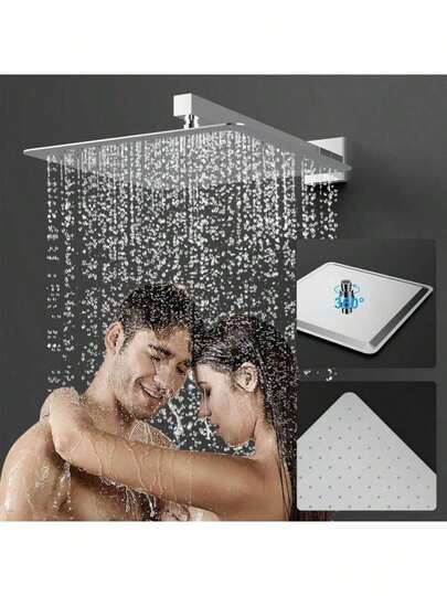 12-Inch Recessed Dual Function Chrome Plated Shower System With Rainfall Shower Head And Handheld Shower Head, Pre-Installed Valve For Bathroom