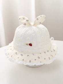 1pc Baby Sun Hat, Cute Lace Bunny Ear Design, Lightweight Breathable Bucket Hat For Outdoor, Suitable For 6-24 Months - Purple - View 11