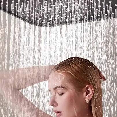 Ducha de alta presión montada en la pared con diseño cuadrado, cabezal de ducha giratorio a 360°, de alto caudal y ahorro de agua, diseño moderno de plástico negro, cobertura uniforme del agua, fácil instalación para actualizar tu baño, adecuado para el hogar, hotel y baños de autocaravana, accesorio ideal para baños modernos y del hogar, gran regalo para familiares y amigos