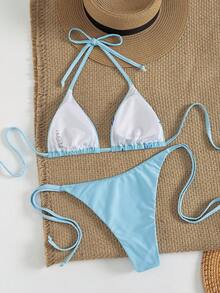 New Sexy Fashion Printed Halter Top And Briefs Set, 4-Piece Summer Outfit - Baby Blue - View 5