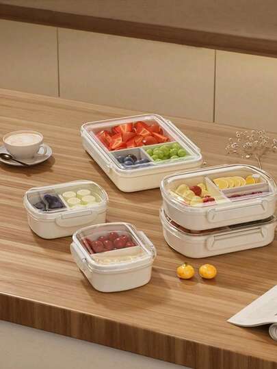 Transparent Sealed Food Storage Box With Removable Divider, Compartment Bento Box, Suitable For Refrigerator Storage, Kitchen Organization, Outdoor Portable Insulated Lunch Box, Applicable For Home, Office, Picnic, School, Dorm, Holiday Gathering, Holiday Gift