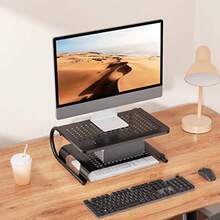 WALI Base para Monitor de Escritorio Soporte Elevador de Monitor Metal de 2 Niveles con Ventilación Soporte para Computadora de Escritorio para Laptop Impresora Oficina 37 x 23 cm  STT001B - negro - Ver 6