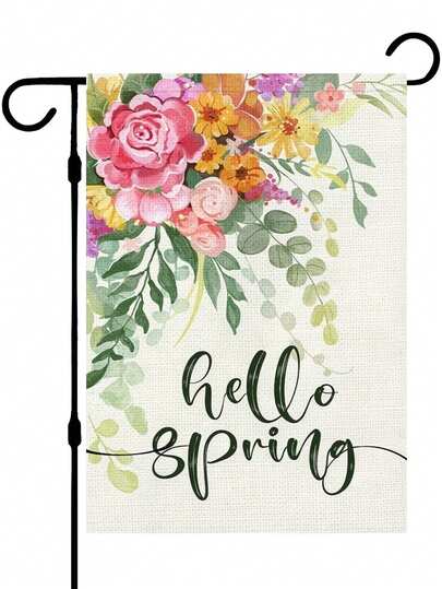 1개 봄 플로럴 "Hello Spring" 환영 정원 깃발, 수채화 꽃 장식 깃발, 야외 마당 신선한 장식 깃발 (깃대 미포함)