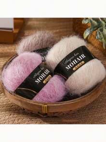 2pcs Alpaca & Mohair Ombre Gradient Hand-Knitted Medium Thick Patterned Baby Mohair Shawl Blanket Set, Alpaca Mohair, Long Mohair, Fine Mohair Yarn, Knitting Sweater, Crocheting Shawl, Vest, 25g 2 Skeins Handmade Yarn - Black Label Alpaca Mohair - View 3