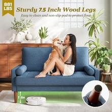Loveseat Sofa With Solid Wood Legs, 48" Small Couches For Small Spaces, Love Seat For Living Room, Bedroom, Easy Assembly Mid Century Modern Couch With Throw Pillow For Apartment, Ashbeige - 藍色 - 查看 5
