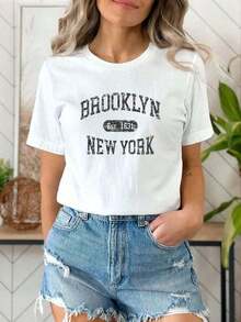 Women's Basic NY T-Shirt Premium Cotton Knit - 白色 - 查看 2