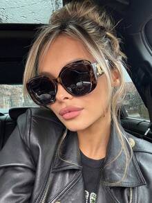 1副超大方形时尚眼镜，复古个性时尚女式眼镜，适合日常佩戴、街头摄影、度假旅行、夏季海滩、秋冬季配饰 - 豹紋框 - 查看 1