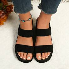 Sandalias de mujer con tacón de cuña y suela gruesa Sandalias de playa para mujer con suela gruesa y a la moda - Negro - Ver 4