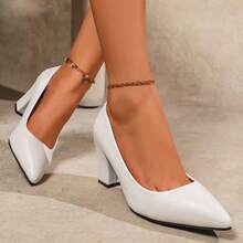Spring And Autumn New White Coarse Heel Women's High Heels Elegant Pointed Comfortable Simple Commuting High Heels - White - View 1