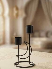 1 قطعة شمعدان رامة من الحديد الأنيق لطاولة الطعام - قطعة مركزية عتيقة، حامل شمعة زخرفي - حامل شمعة لحفل الزفاف والطعام والحفلات، ديكور المنزل، ديكور حفلات العطلات، نجم وقمر وفانوس وأدوات رمضان، أغراض رمضان، هدايا رمضان