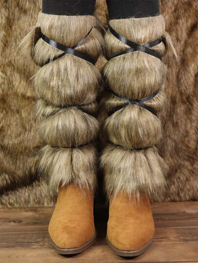 2件装中世纪仿毛皮腿套，维京服装配饰，万圣节