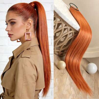 Peluca de coleta trenzada, con una diadema negra y diseño de lazo en la parte superior, se puede fijar directamente a la coleta propia y es muy conveniente de usar. Cambia el color de tu cabello o crea estilos de cabello largo. Estos pueden ser adecuados para diversas ocasiones como la vida diaria, fiestas y actuaciones.