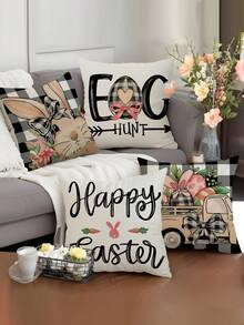 4pcs Easter Spring Pillow Cover, Colorful Eggs Rabbit Flower Print Polyester Pillow Sham, Home Decor For Bedroom, Sofa, Holiday Gift (Pillow Insert Not Included) - Multicolor - View 19