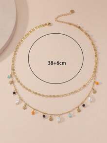 1件手工不锈钢珍珠星形圆盘双层项链，适合斋月佩戴和日常使用 - 金黃色 - 查看 3