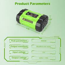 10000W Peak Portable Car Power Inverter, 5000W Continuous 12V To 220V Converter With 6 Fast Charging Ports, Hidden High-Current Terminals & Smart Safety Protection For Outdoor Emergency - 綠色3 - 查看 8