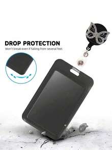 Unisex Diamond Butterfly Retractable Buckle Card Holder, Anti-Lost Easy-Pull Buckle, Id Card Holder Felt Embroidery Retractable Work Card, College Student Card Bag, Cafeteria Card Bag Storage,Slide Cover, Double Card, Small Card, Bus Card Holder, Non-Inductive, Bank Card Holder, Subway Card Storage - Multicolor - View 6