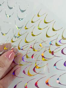 8pcs/Set Laser Gold & Silver French Curve Striped Nail Art Stickers, Minimalist Line Design Elegant Nail Decals DIY - Multicolor - View 9