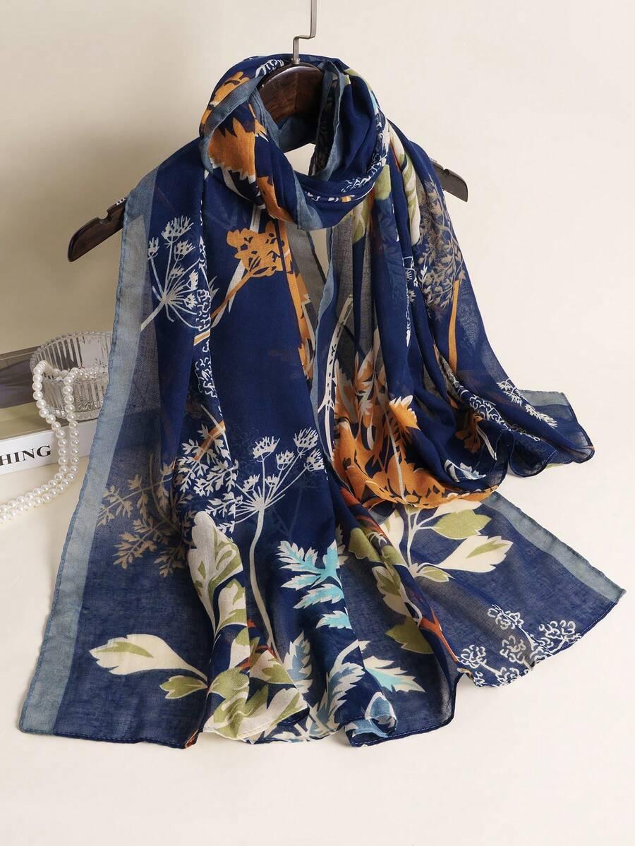 1pc Leaf Pattern Casual Woven Fabric Fashion Scarf For Women, Spring/Summer/Autumn - Multicolor - View 1
