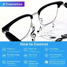 AI Translation Glasses - Wireless Glasses With Built-In Microphone & Speaker, Hands-Free Calling, Music, Voice Assistants, Language Translation, For Home, Office, Travel - Compatible With Ios, Android, Office Communication, Modern Design - Black - View 3