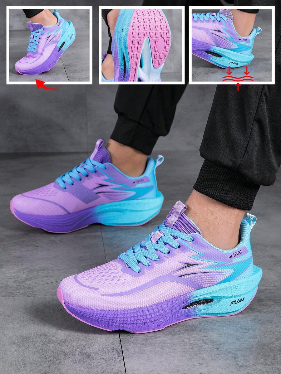Carbon Plate Racing Road Running Shoes For Men Stable Support Shock-Relief Ultra-Light TPU Outsole Rebound Marathon Sneakers - Blue-purple - View 1