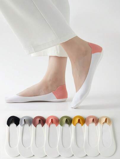 1/8 Pairs Random Color Unisex Shallow Mouth Invisible Socks, Thin Breathable Lace Boat Socks, Non-Slip Silicone Invisible No-Show Cotton Ankle Socks