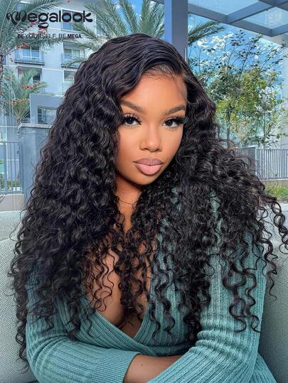 MEGALOOK 6x5/13x4 蕾丝水波纹假发，100%真人发丝 - 透明蕾丝，预漂白发结，隐形蕾丝，无胶假发，13x4蕾丝前额假发，自然色卷发假发 - 全天舒适，自然发际线，隐形假发，日常佩戴