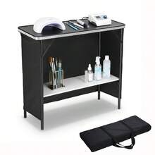 Mesa plegable portátil de manicura Xcceries con decoración brillante y 2 estantes, estación de trabajo para técnicos de uñas - como en la foto - Ver 2