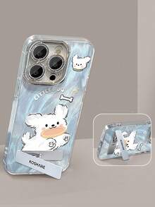 1个闪粉涂层可爱小狗镜头全包手机壳，带3D金属支架，兼容 11/12/13/14/15/16/17/Pro Max