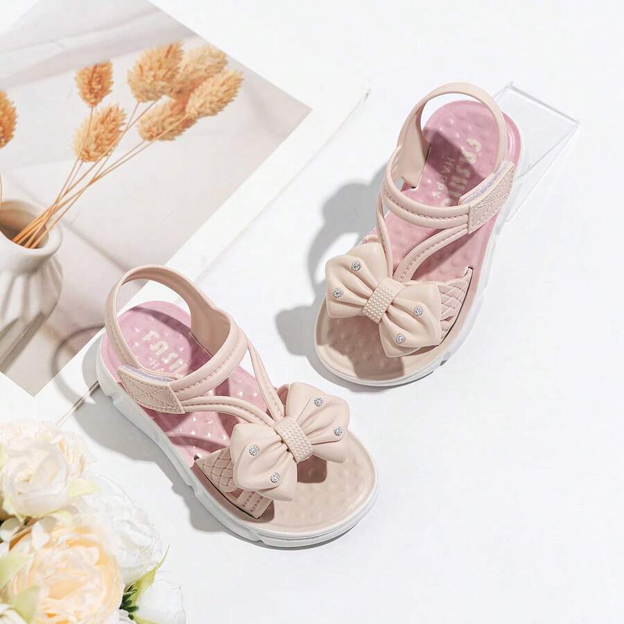 New Cute Floral Bow Kids Sandals, Non-Slip Fashion Versatile Daily Wear Shoes - Pink - View 1