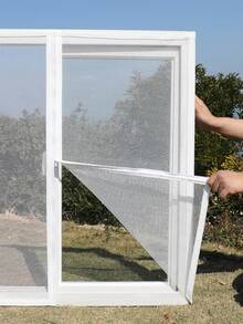White Window Screen Mesh With Zipper, Easy Open & Close, Self-Adhesive Hook & Loop, No-Drill DIY Mosquito Net For Home
