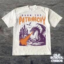 Vintage 90s Feminism Dragon Shirt, Burn The Pa Triarchy Dragon Tee, Funny Fem Inist Protest T Shirt, 9 - White - View 1