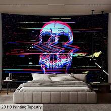1 tấm thảm trang trí lớn bằng polyester phong cách Bohemian Punk họa tiết đầu lâu trừu tượng neon glitch, mang đến cảm giác bí ẩn, phù hợp cho phòng ngủ và phòng khách, họa tiết tương lai, nghệ thuật trang trí nhà cửa, tấm thảm treo tường đầy cảm hứng. - Đỏ - Xem 1