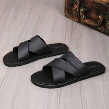 男士夏季时尚人字拖，休闲防滑室内家居拖鞋，户外假日复古经典双扣沙滩凉鞋，沙滩/假日/运动/健身，可调节季节性男鞋 - 黑色 - 查看 3