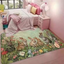 1 件复活节兔子图案地毯，法兰绒针织面料，防褪色涤纶底背，580gsm，长方形，适用于浴室、厨房、洗衣房等场所装饰 - 灰色 - 查看 5