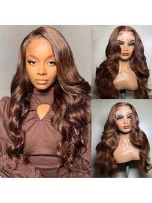 180% Density Body Wave Chocolate Brown Wig, 13x4 Lace Front Wigs Human Blended Hair Pre Plucked,4# Brown Wig For Women 8-36 Inch(Blended Wigs-A Mix Of Human Blended Hair And Synthetic)Wigs Human Blended Hair/Women's Human Blended Hair Wig/Human Blended Hair Lace Front Wigs/Wigs Glueless/Bleached Knots/Pre Plucked/Lace Wig/Gifts For Her/Romantic Gift/Love Gift/Couple Gift/Valentine Present - S4 - View 5