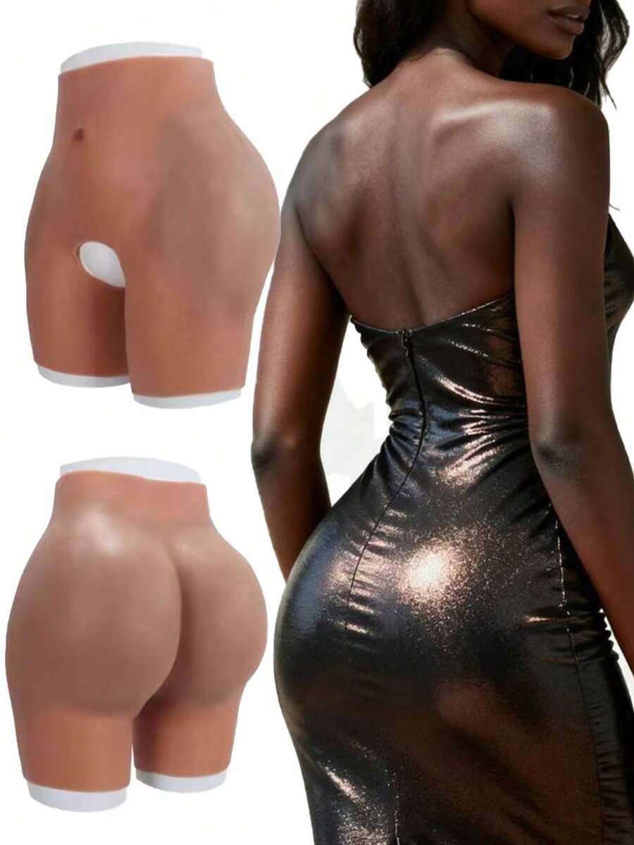 欧美热销硅胶提臀短裤，男女通用高腰塑形假臀裤，加厚设计提拉蜜桃臀，适合日常及运动穿着，自信塑形 - 棕色 - 查看 1