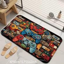 1pc Retro Video Game Controller Design Carpet, Non-Slip Bedroom Entrance Mat, Durable Polyester, Machine Washable, Soft Plush, Handwashable, Doormat, Small Rug, Welcome Mat, Carpet, Floor Mat, Outdoor Doormat, Kitchen Rug, Home Decor, Front Door Mat, Area Small Rug, Outdoor Mat, Home Decoration, Area Rug, Garden Carpet, Washable Rug - Multicolor - View 3